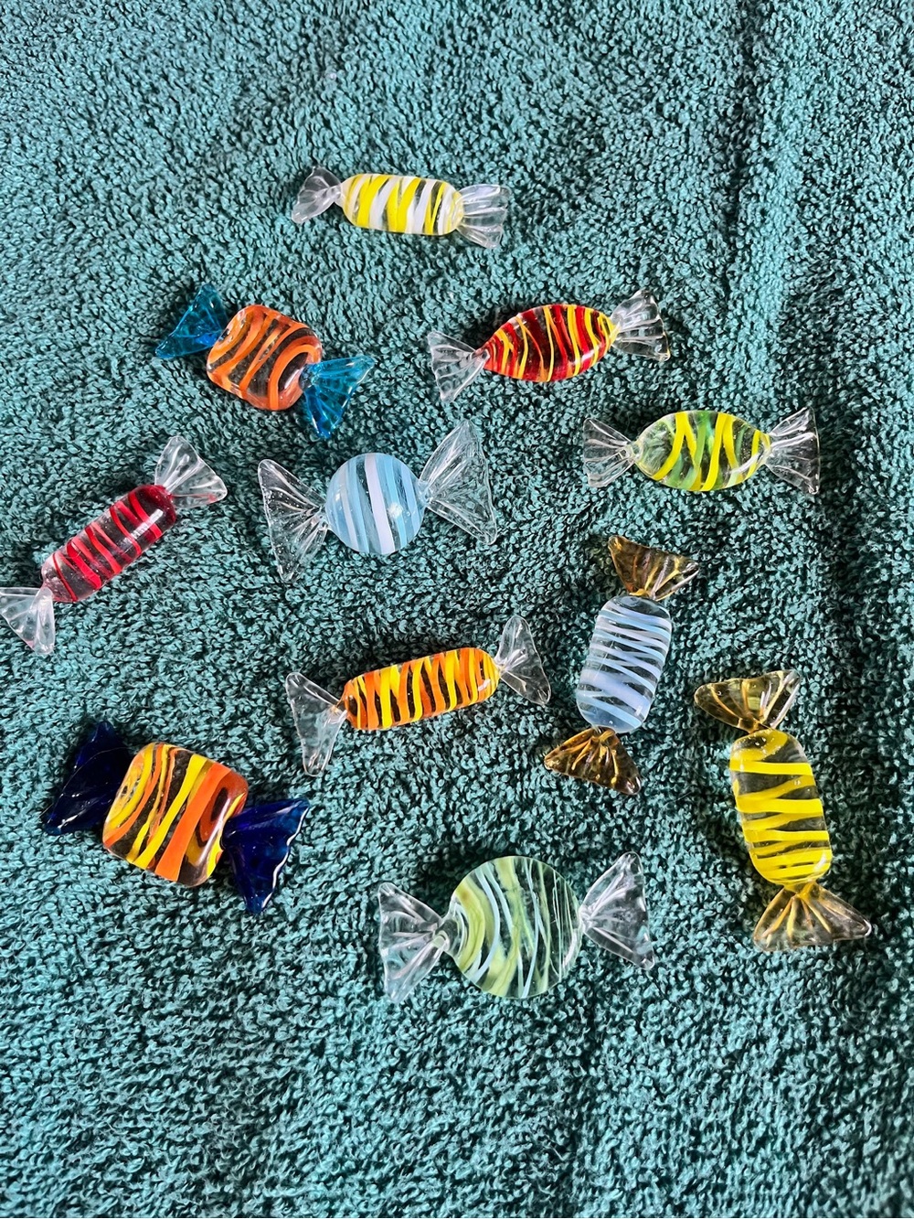 Colorful Glass Candy Aquarium Ornaments - Mixed Yellow, Blue, Red, Orange